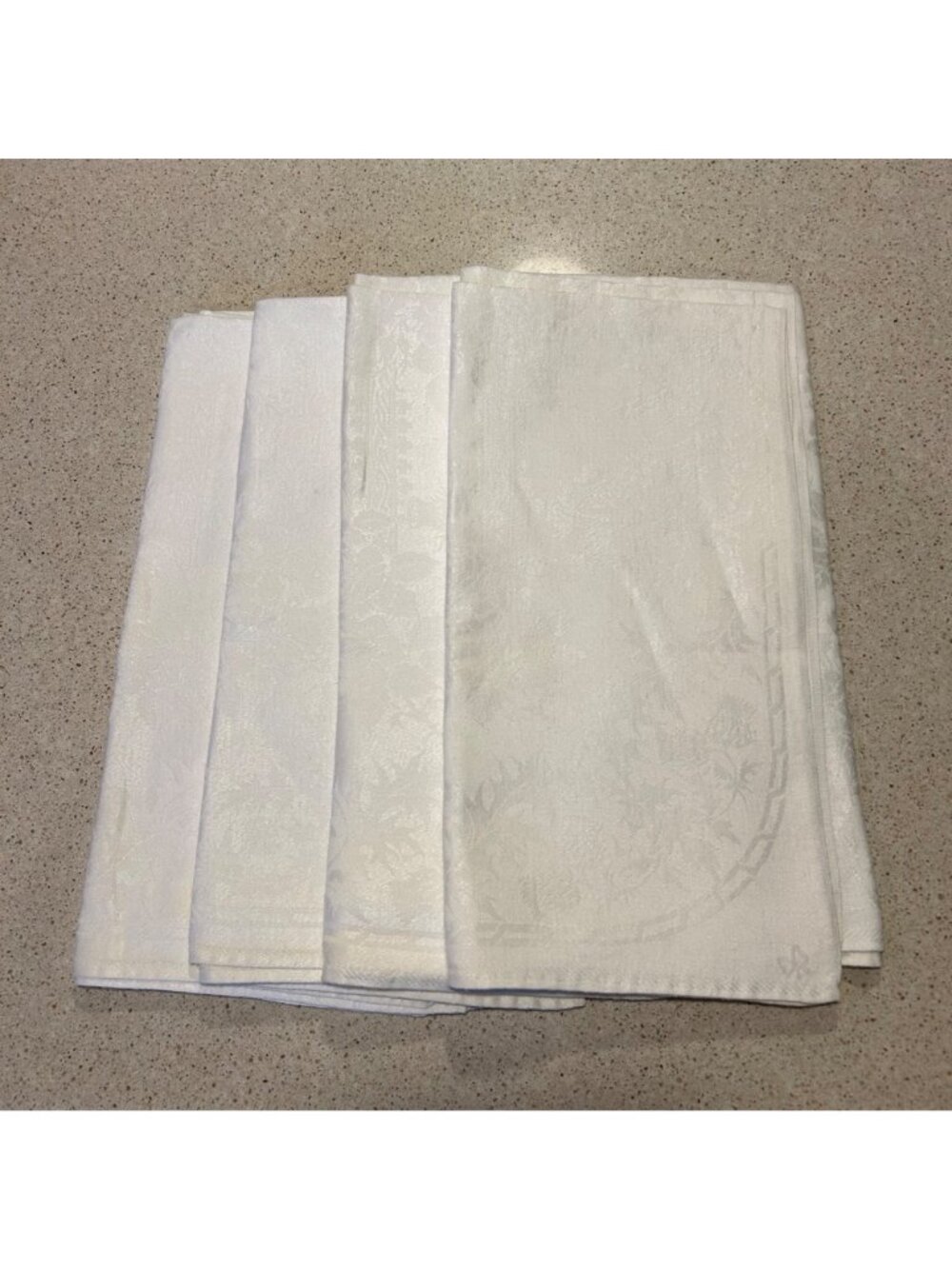 Vintage White Irish Linen Damask Dinner Napkins Rose Shamrock Thistle Set 4 - Picture 2 of 10